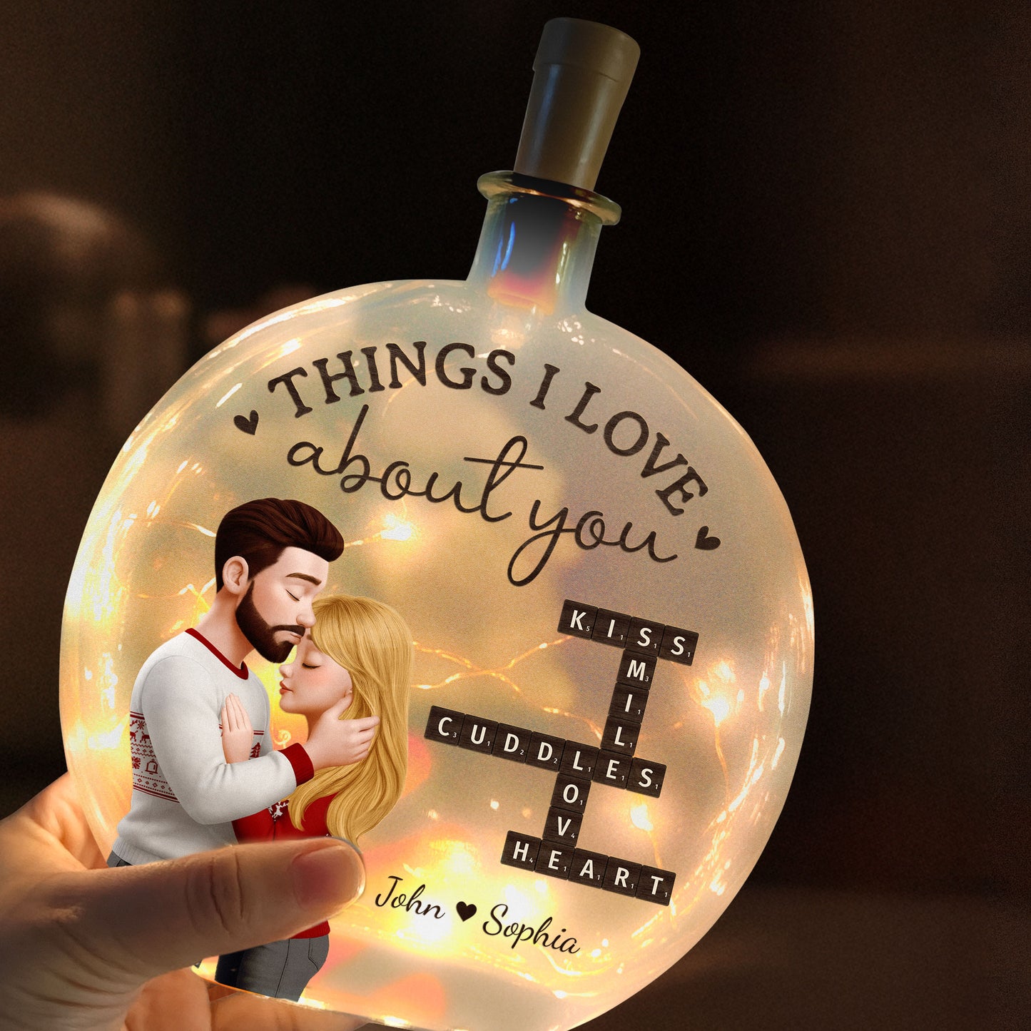 Things I Love About You - Personalized Round Flat Bottle Light