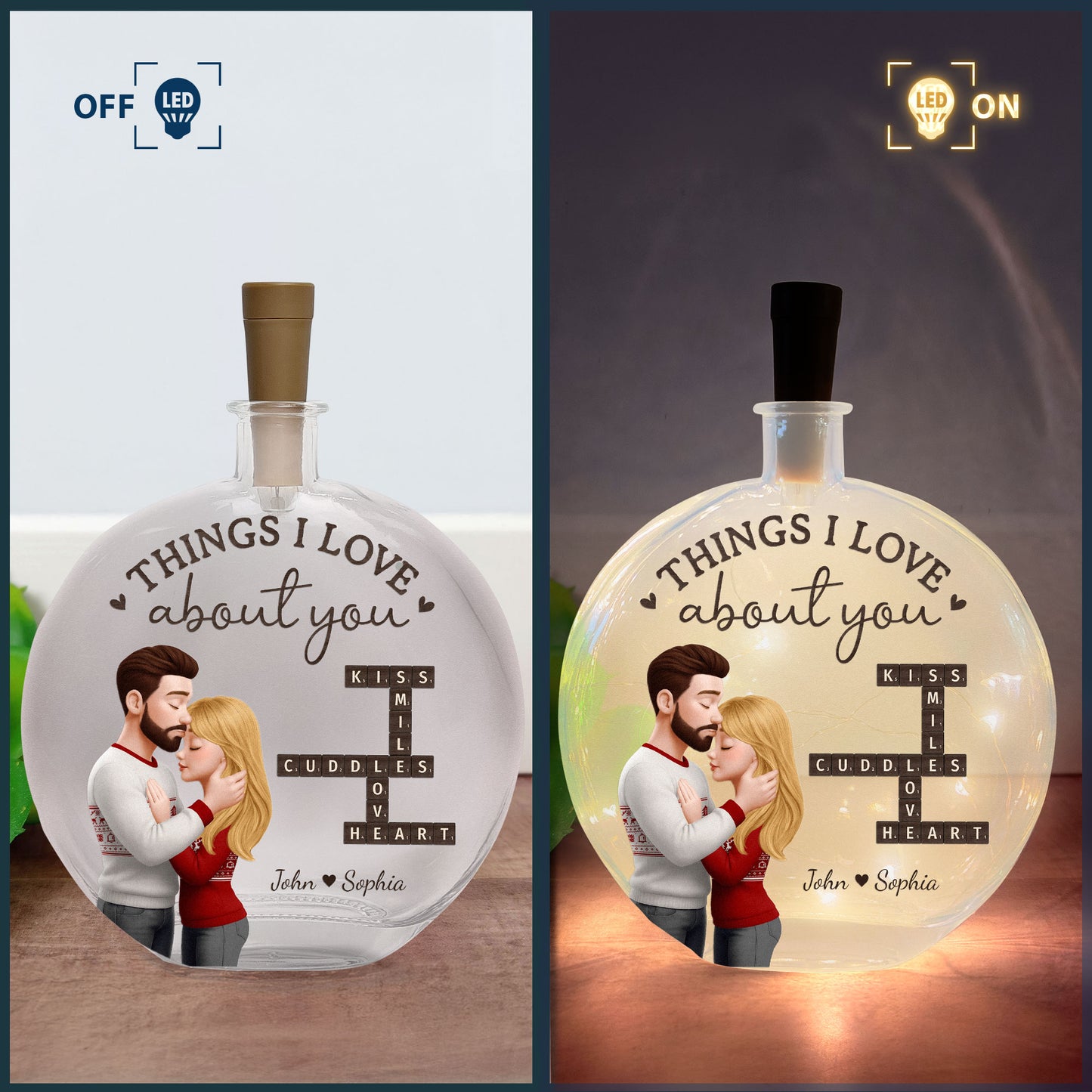 Things I Love About You - Personalized Round Flat Bottle Light