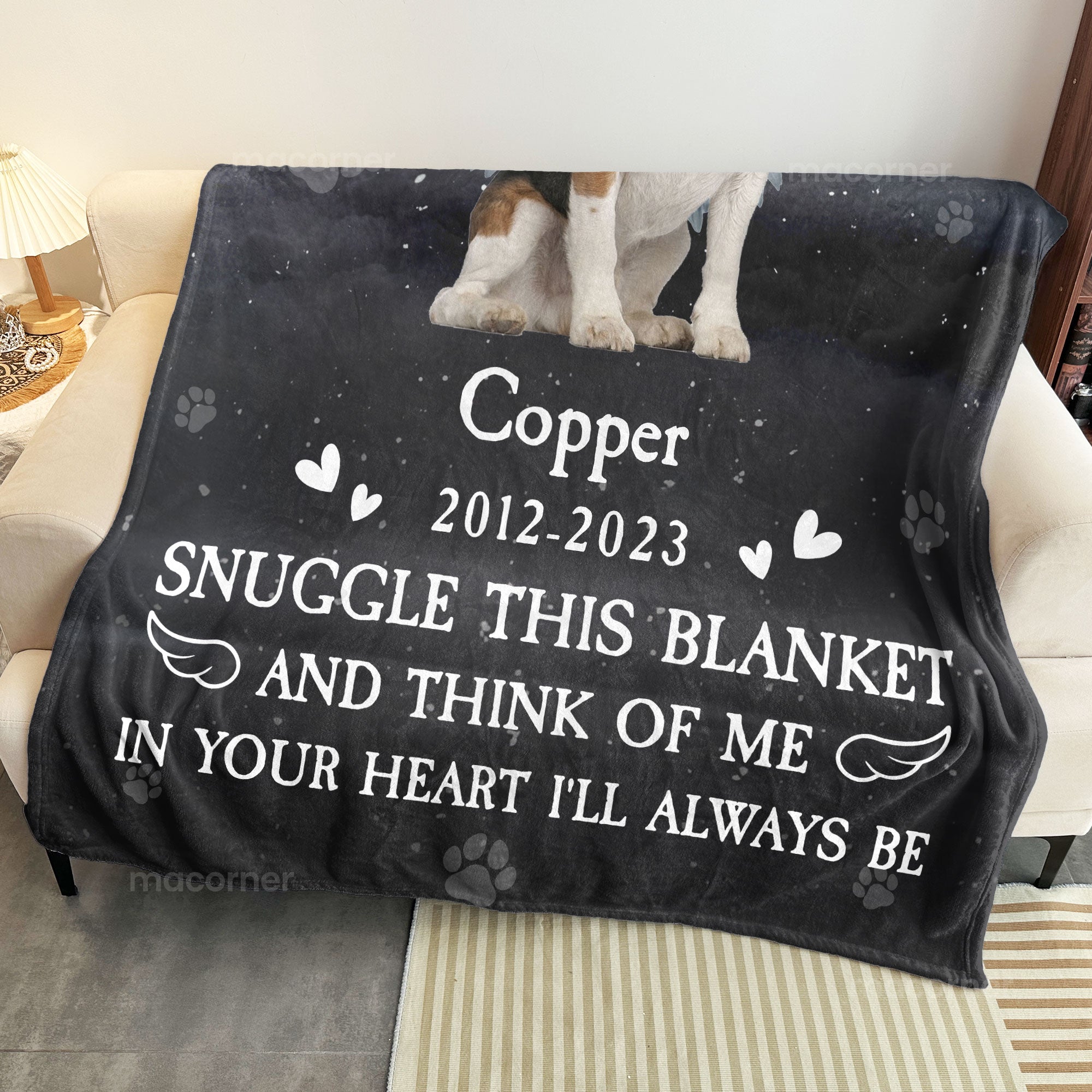 Think Of Me In Your Heart I'll Always Be - Personalized Photo Pet Memorial Blanket