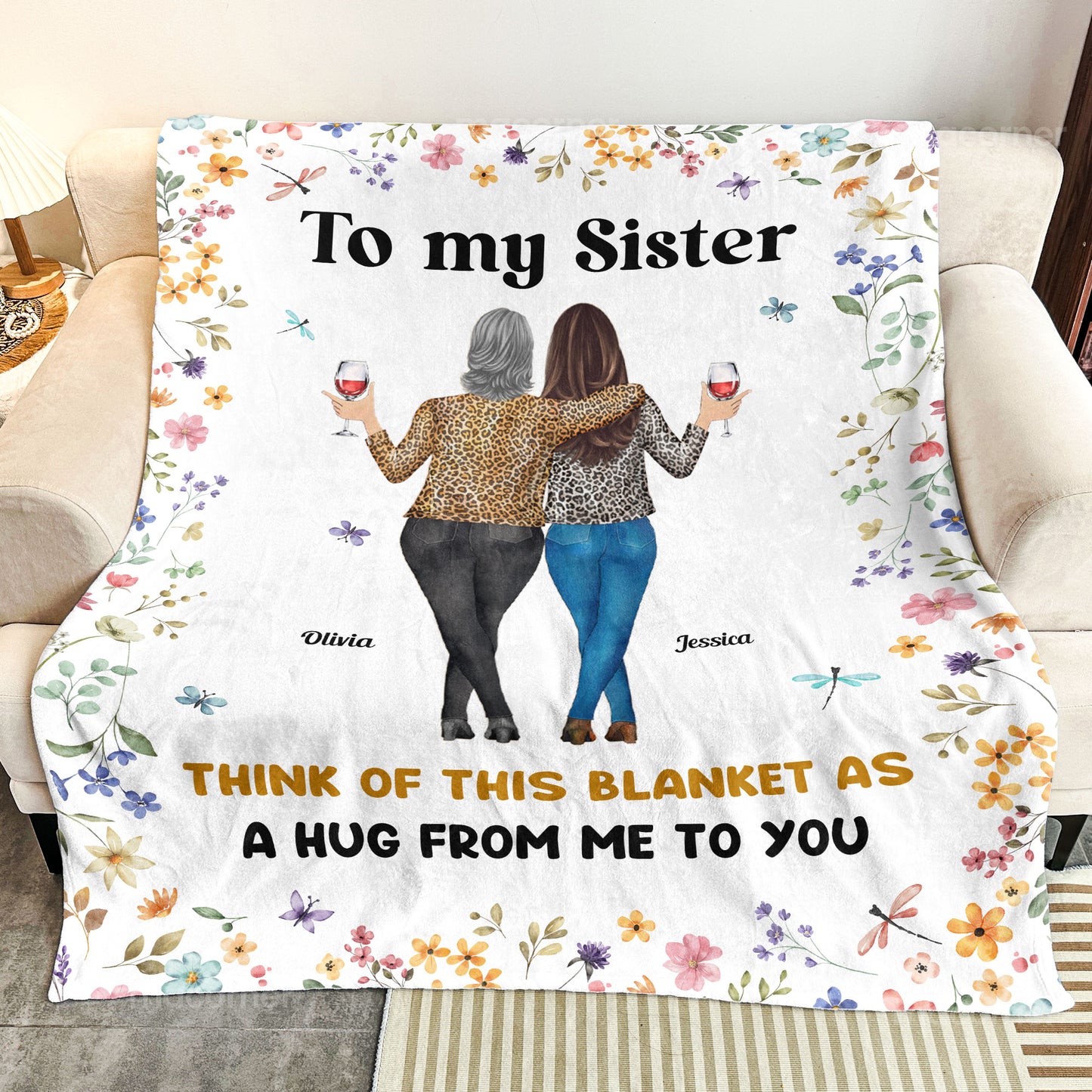 Think Of This Blanket As A Hug From Me To You Floral Style - Personalized Blanket