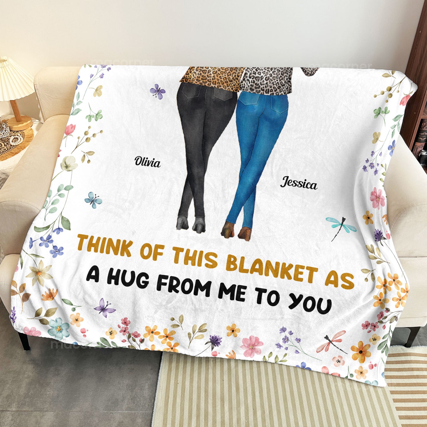 Think Of This Blanket As A Hug From Me To You Floral Style - Personalized Blanket