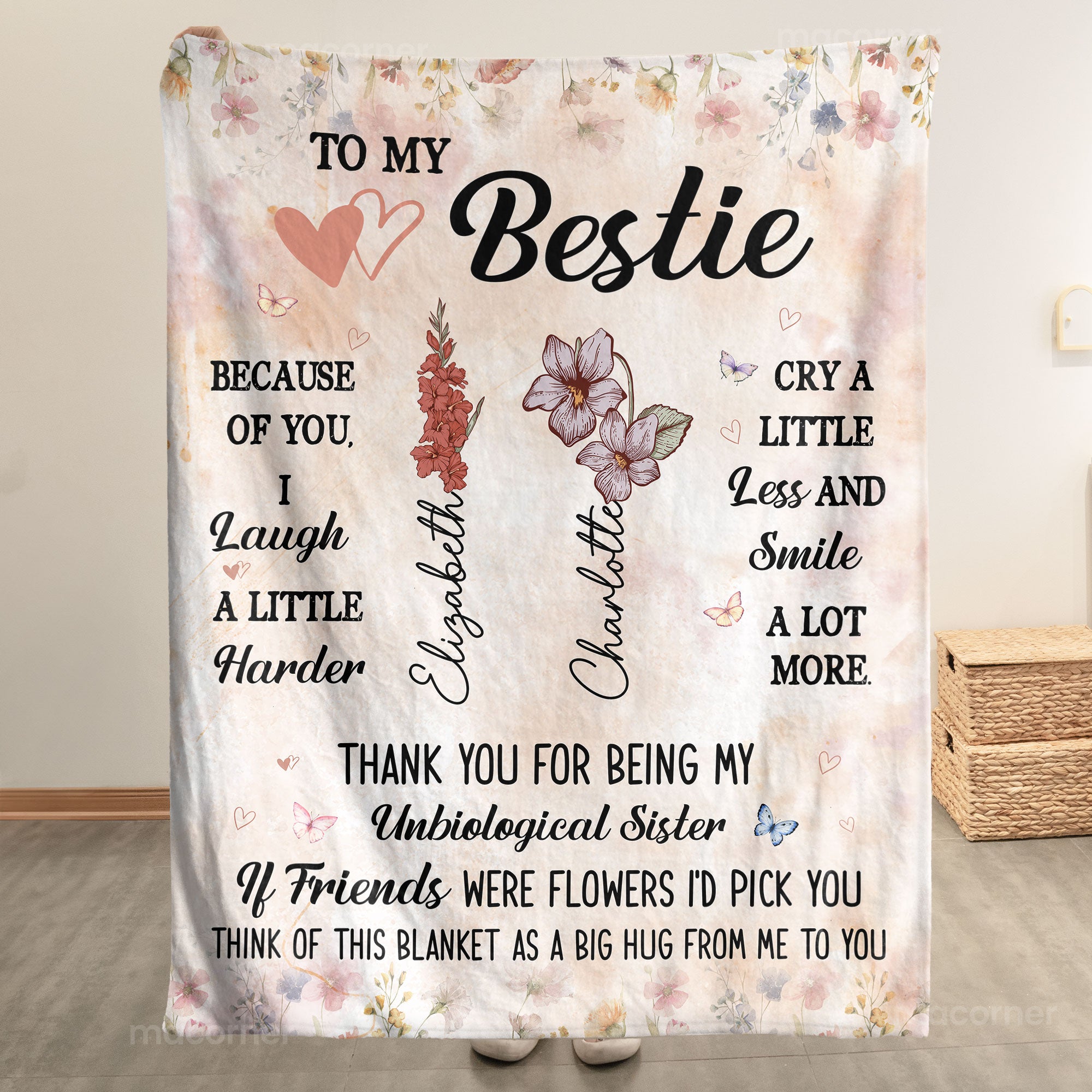 Think Of This Blanket As A Big Hug - Custom Birth Flower - Personalized Blanket