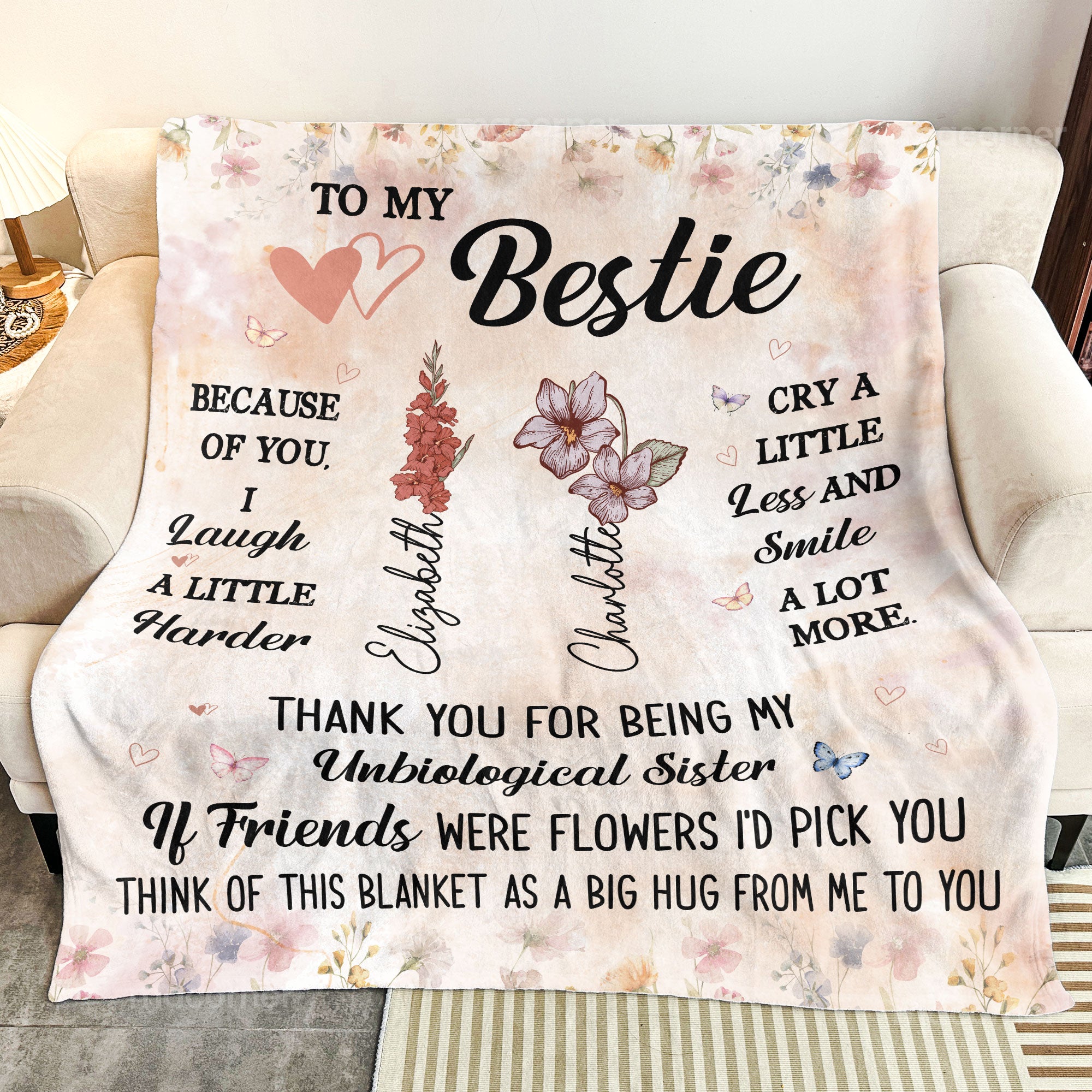 Think Of This Blanket As A Big Hug - Custom Birth Flower - Personalized Blanket