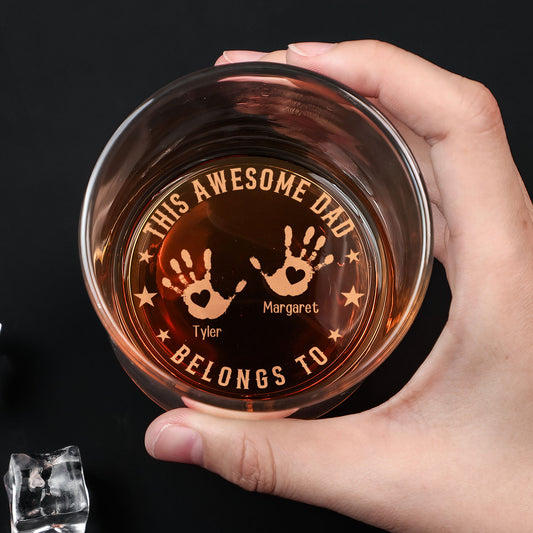 This Awesome Dad Belongs To - Personalized Engraved Whiskey Glass
