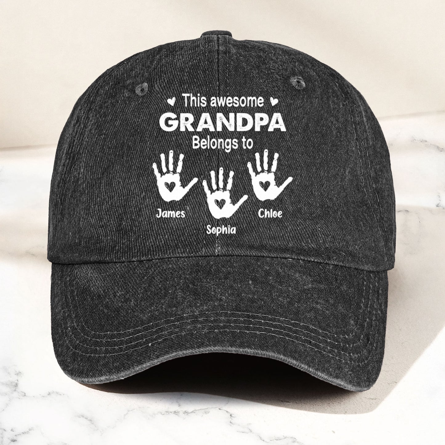 This Awesome Grandpa Belongs To - Personalized Distressed Denim Cap
