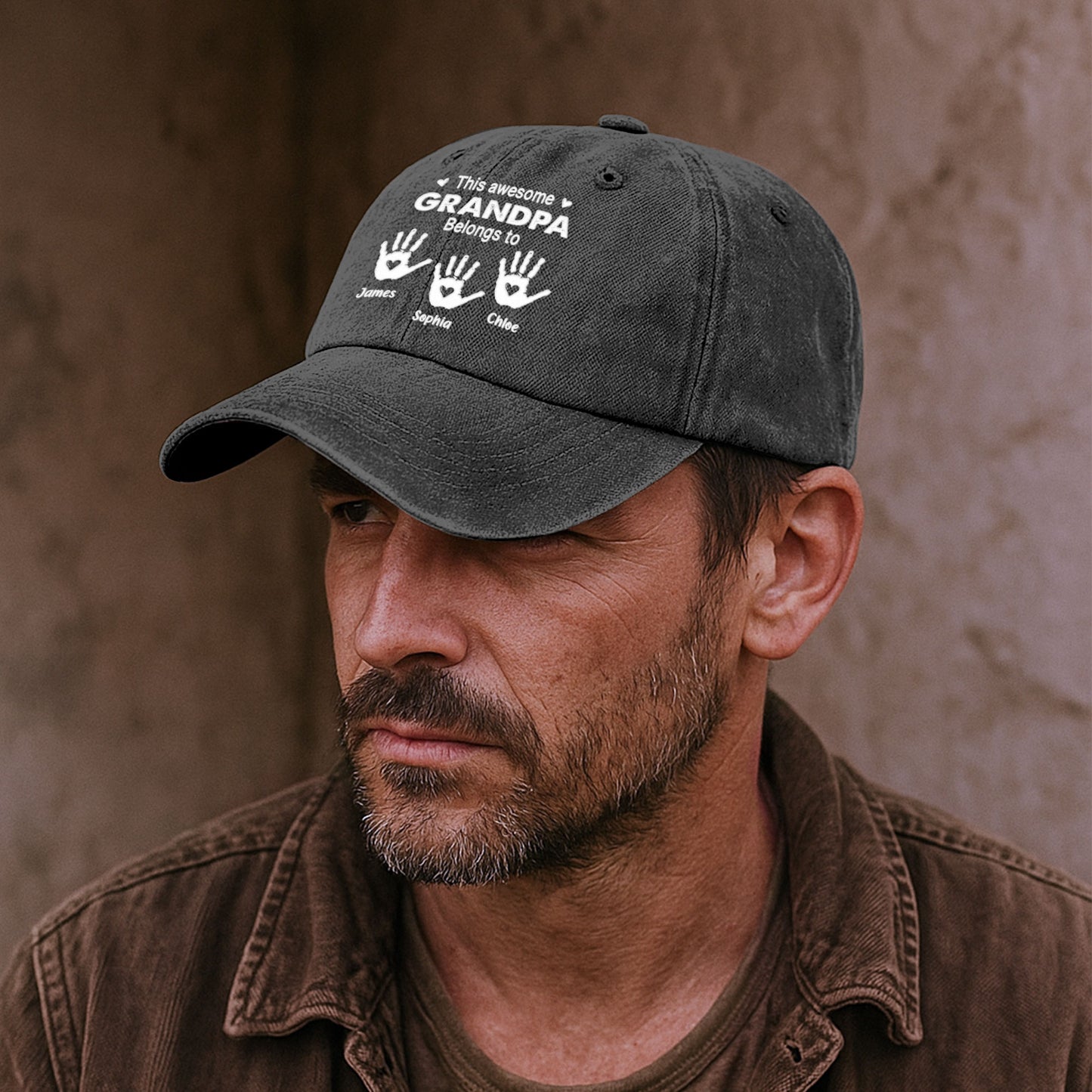 This Awesome Grandpa Belongs To - Personalized Distressed Denim Cap