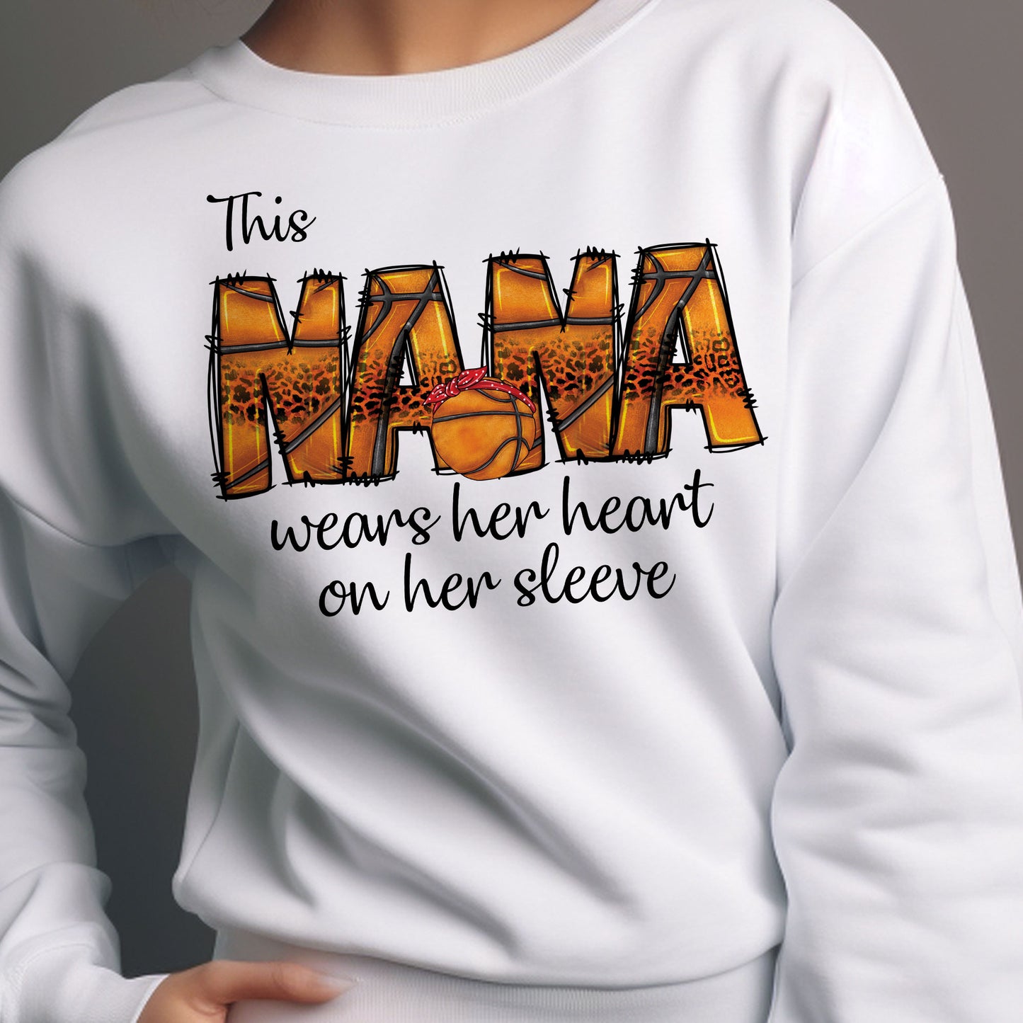 This Basketball Mom Wear Her Heart On Her Sleeve - Personalized Sweatshirt