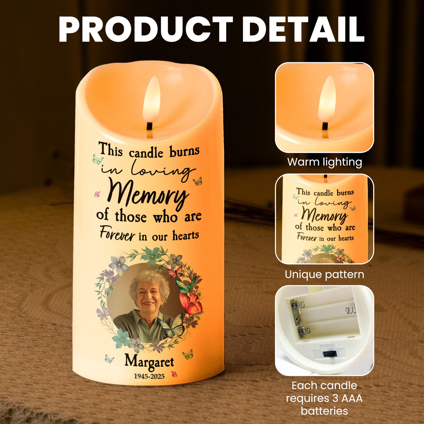 This Candle Burns In Loving Memory Memorial Candle - Personalized Photo LED Candle