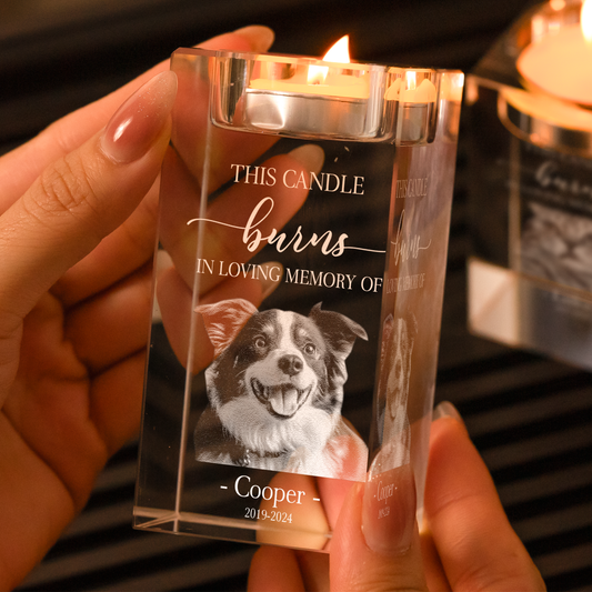 This Candle Burns In Loving Memory Of Loss Pet - Personalized Photo Crystal Candle Holder