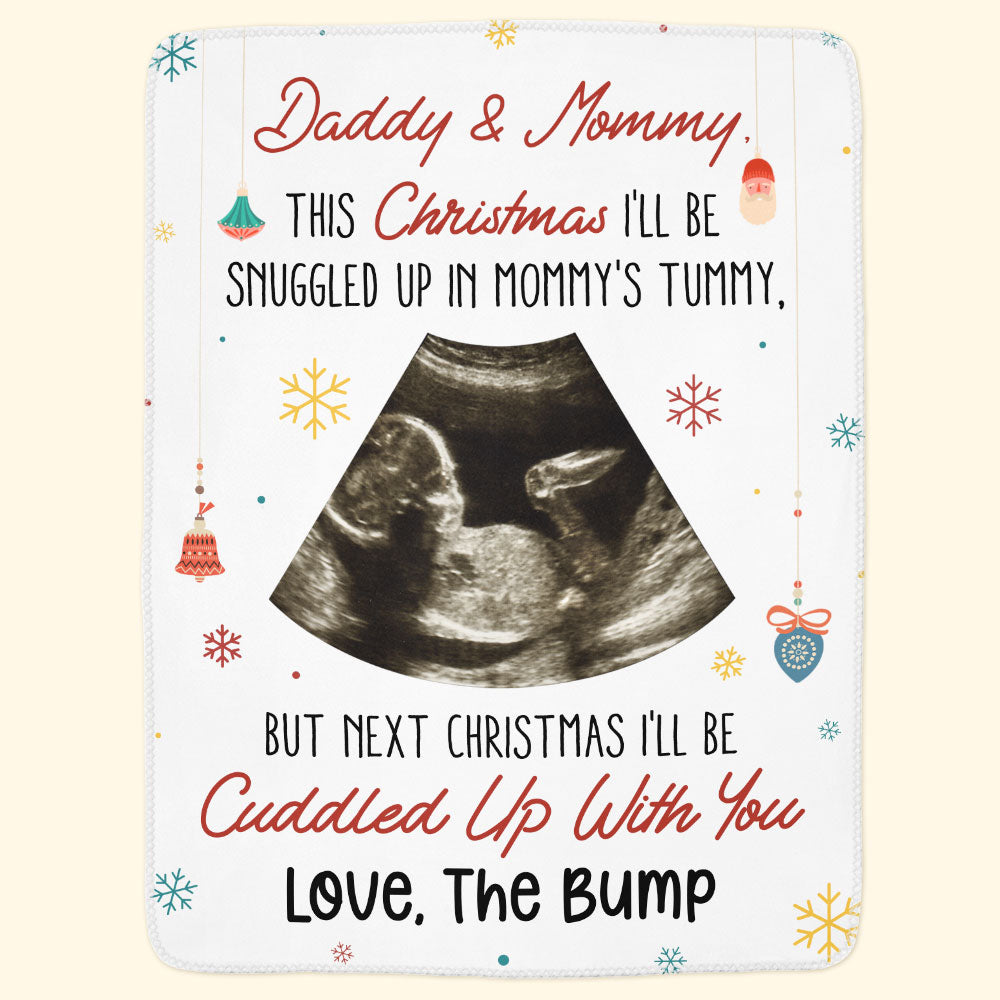 This Christmas I'll Be Snuggled Up In Mommy's Tummy - Personalized Photo Blanket