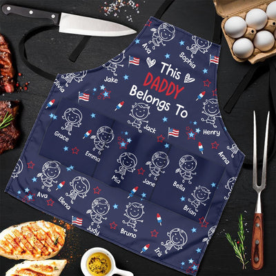 This Daddy Belongs To Independence Doodle Style - Personalized Apron