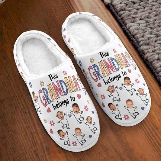 This Grandma Belongs To Custom Kid Faces - Personalized Photo Slippers