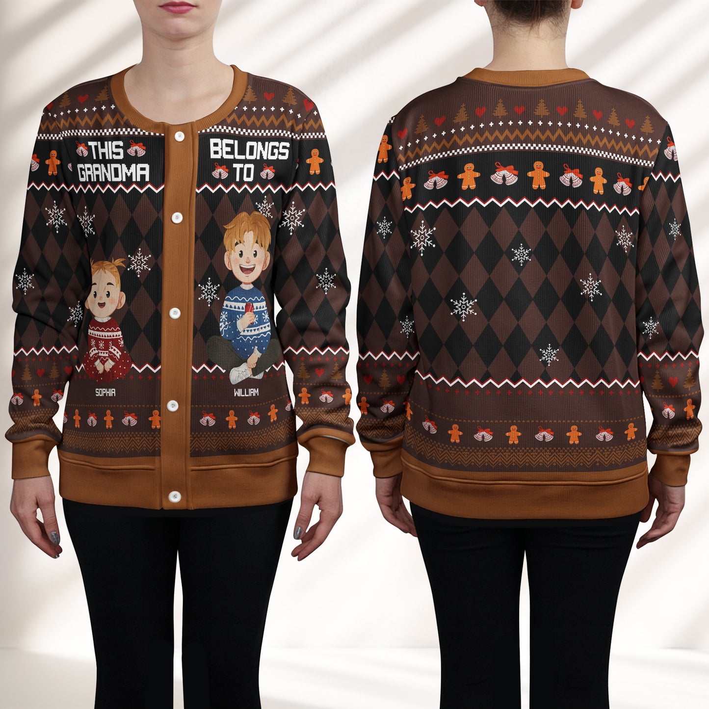 This Grandma Belongs To Gift For Her - Personalized Crewneck Cardigan