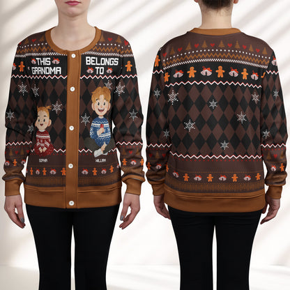 This Grandma Belongs To Gift For Her - Personalized Crewneck Cardigan