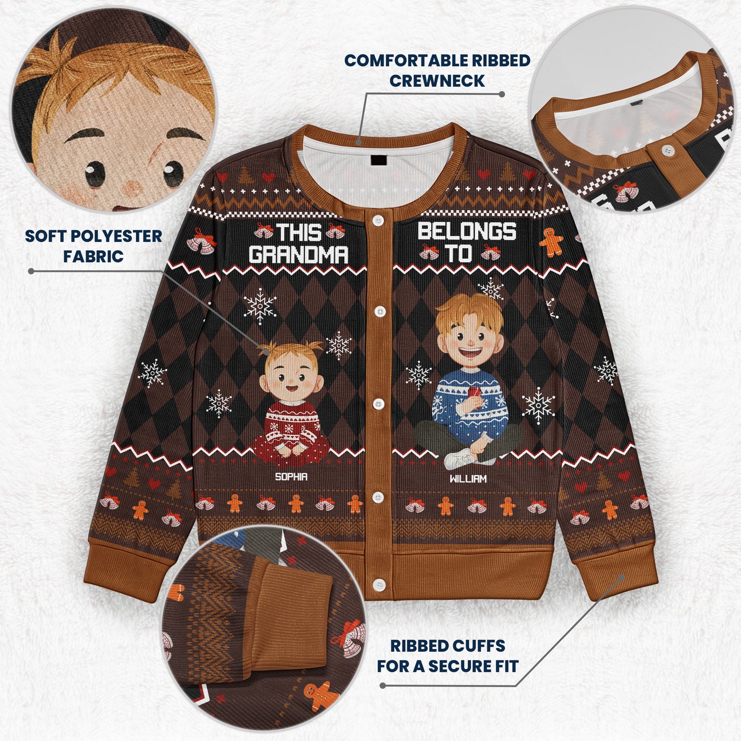 This Grandma Belongs To Gift For Her - Personalized Crewneck Cardigan