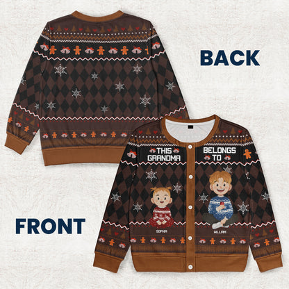 This Grandma Belongs To Gift For Her - Personalized Crewneck Cardigan