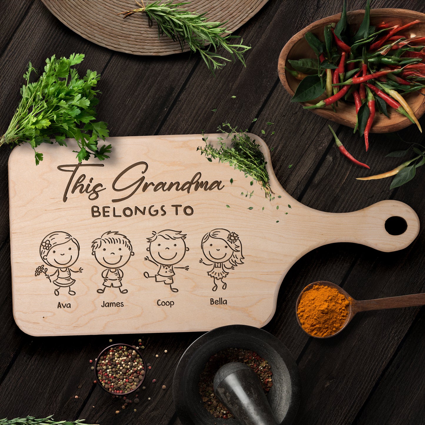 This Grandma Belongs To - Personalized Paddle Cutting Board