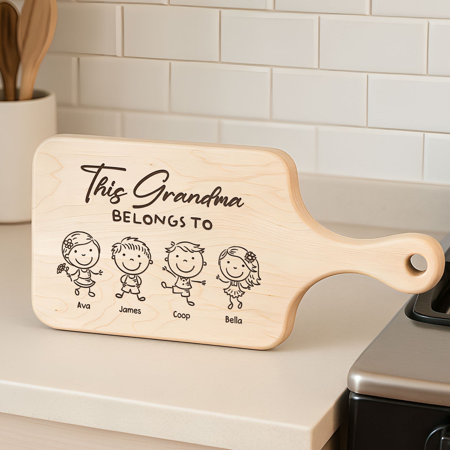 This Grandma Belongs To - Personalized Paddle Cutting Board