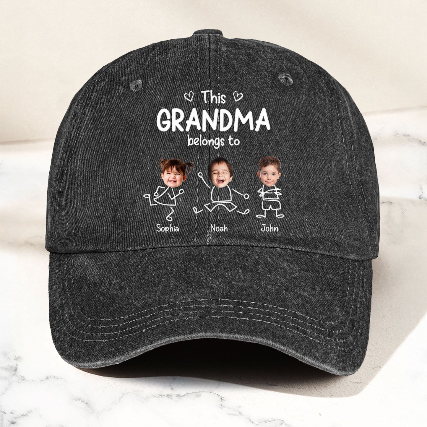 This Grandma Belongs To - Personalized Photo Distressed Denim Cap