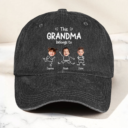 This Grandma Belongs To - Personalized Photo Distressed Denim Cap
