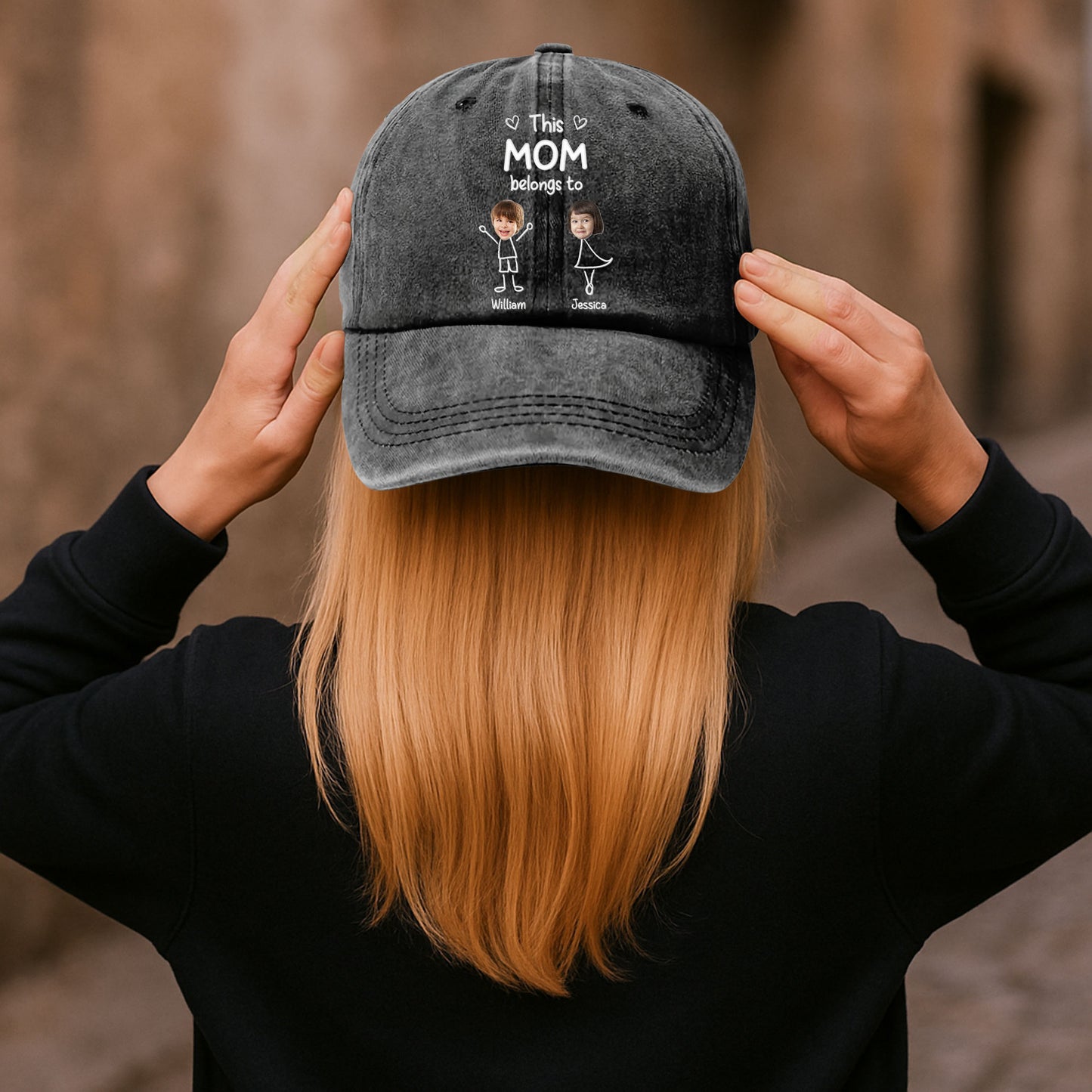 This Grandma Belongs To - Personalized Photo Distressed Denim Cap