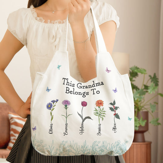 This Grandma Belongs To - Personalized Round Tote Bag