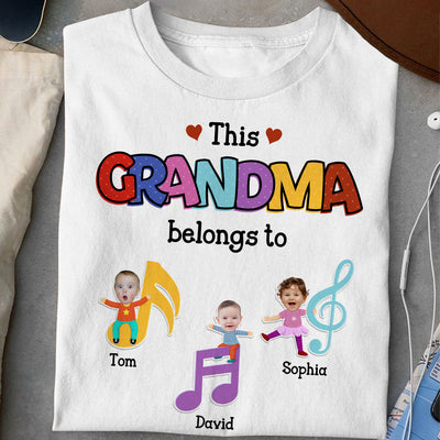 This Grandma Belongs To With Cute Music Notes - Personalized Photo Shirt