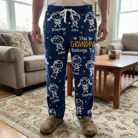 This Grandma Grandpa Belongs Doodle Kids - Personalized Fleece Pajama Pants