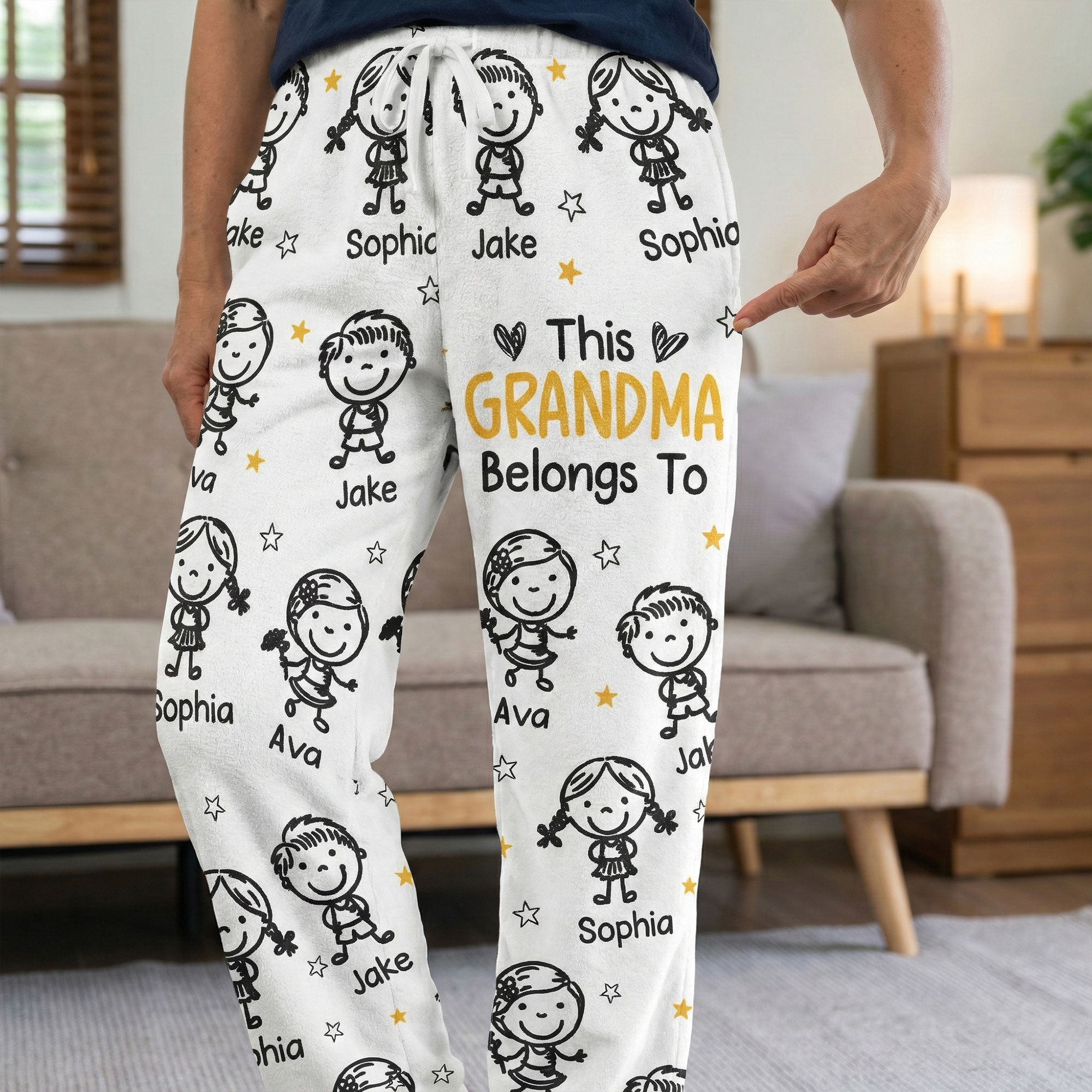 Father's Day Gifts, This Grandma Grandpa Belongs Doodle Kids - Personalized Fleece Pajama Pants