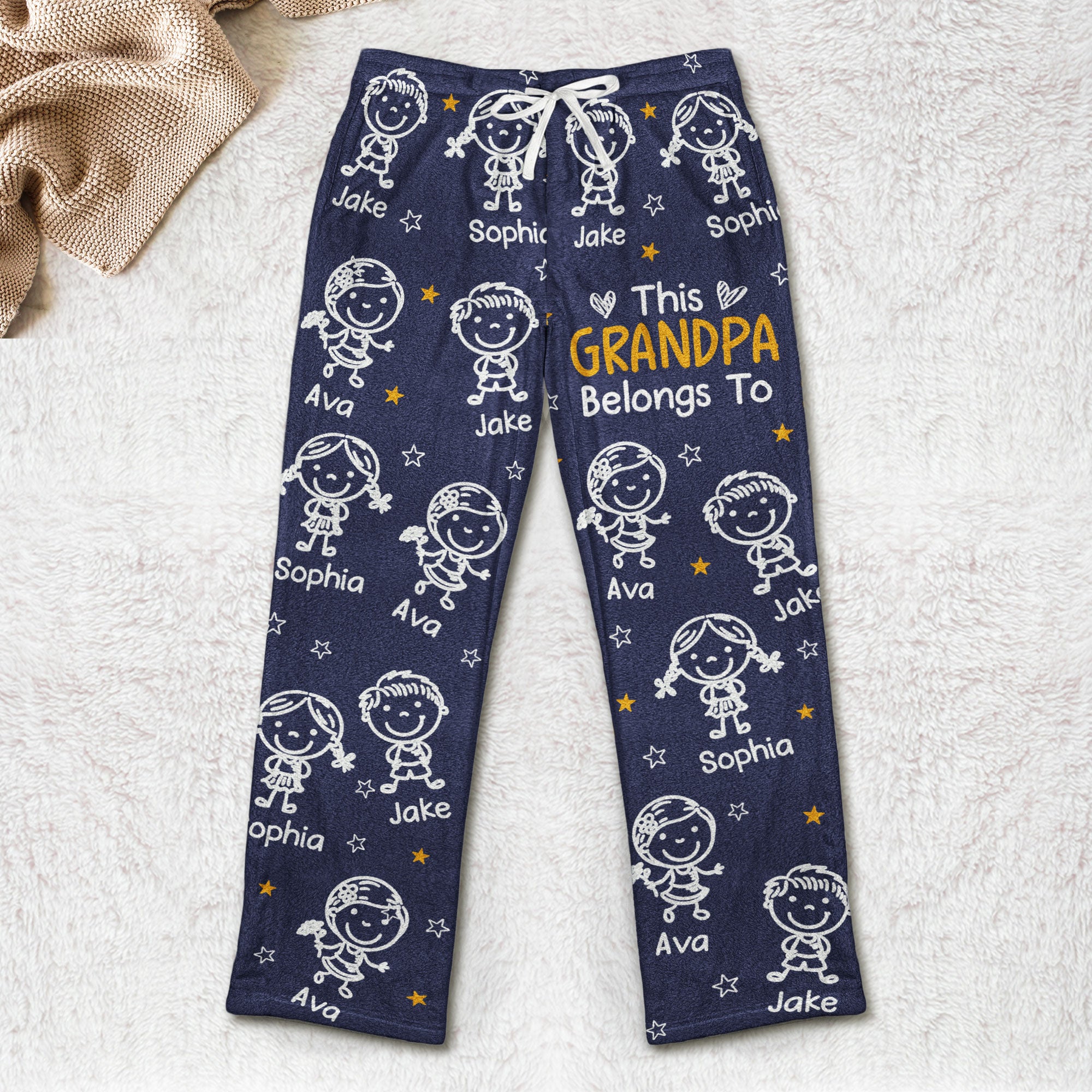 Father's Day Gifts, This Grandma Grandpa Belongs Doodle Kids - Personalized Fleece Pajama Pants