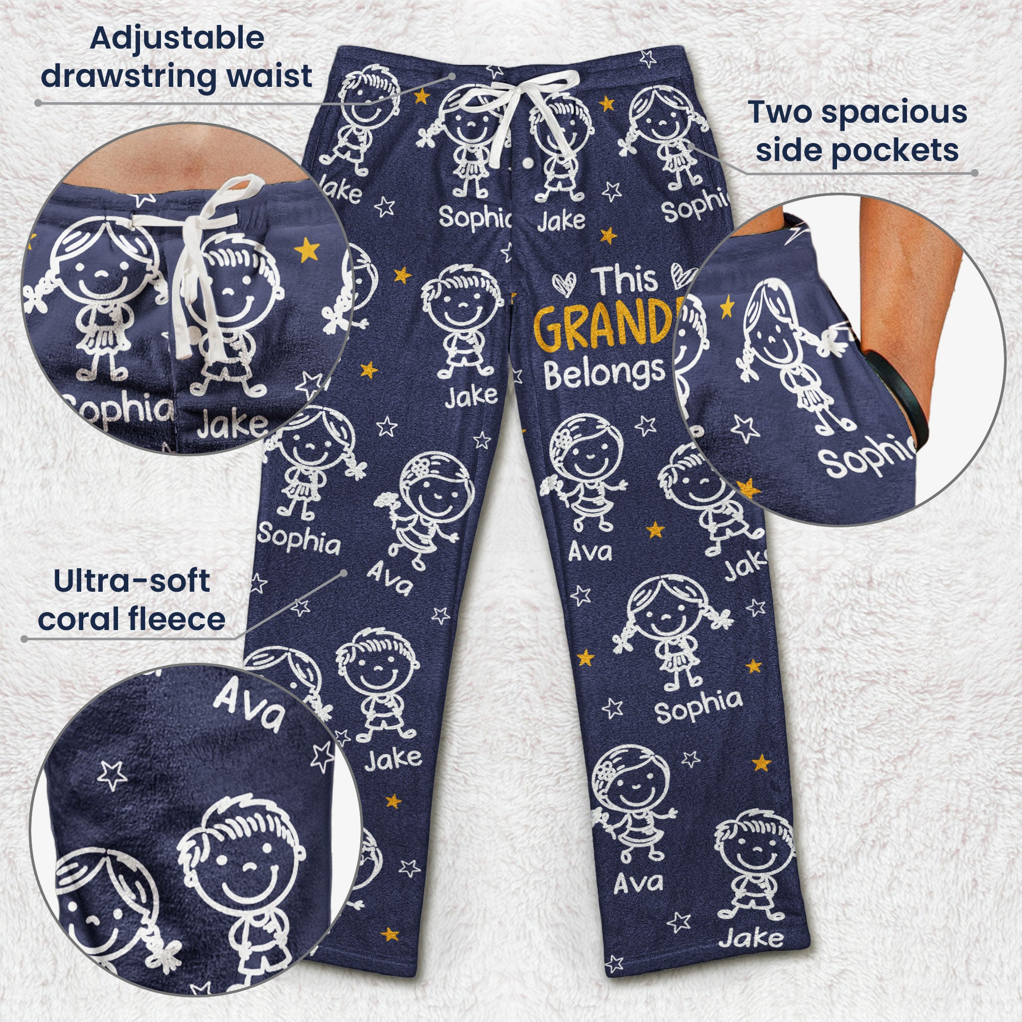Father's Day Gifts, This Grandma Grandpa Belongs Doodle Kids - Personalized Fleece Pajama Pants