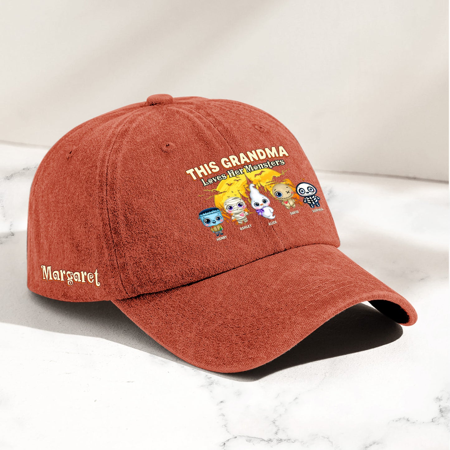 This Grandma Loves Her Monsters Halloween - Personalized Distressed Denim Cap