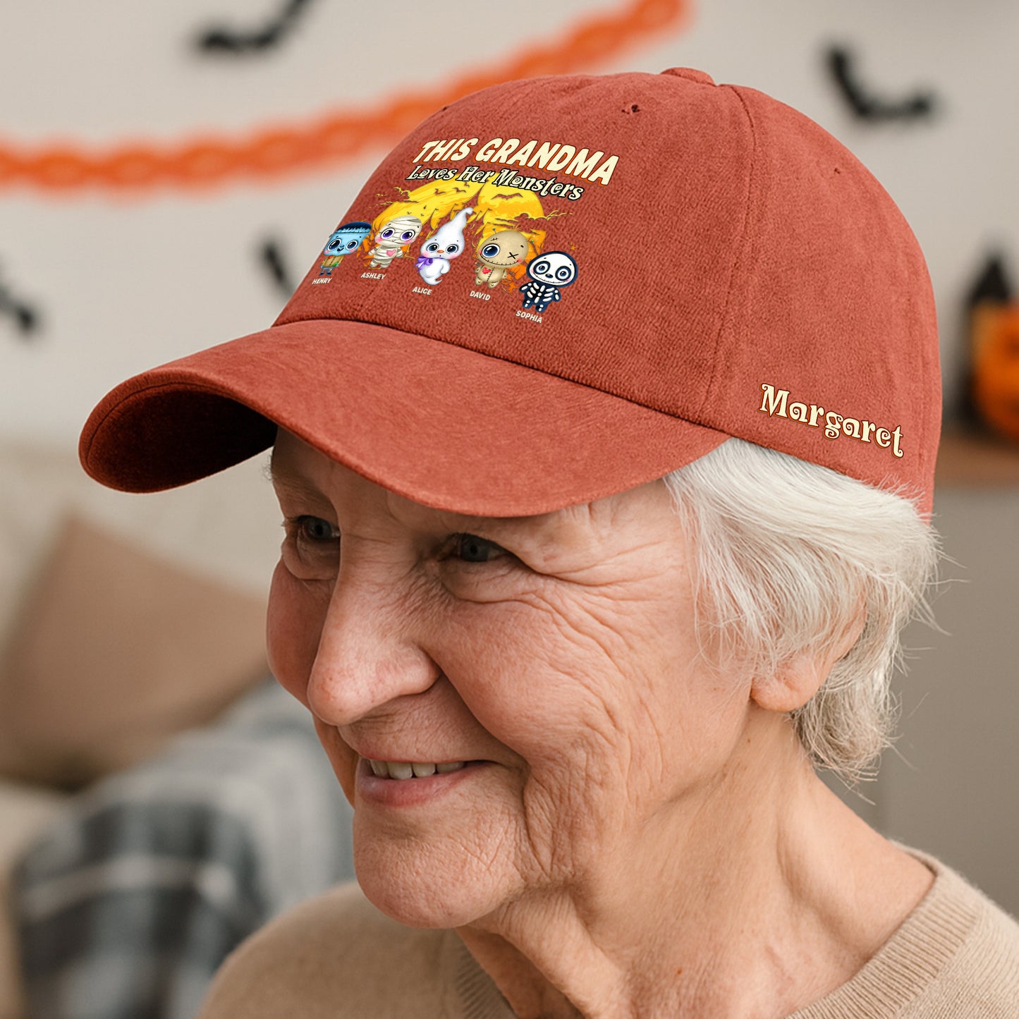 This Grandma Loves Her Monsters Halloween - Personalized Distressed Denim Cap