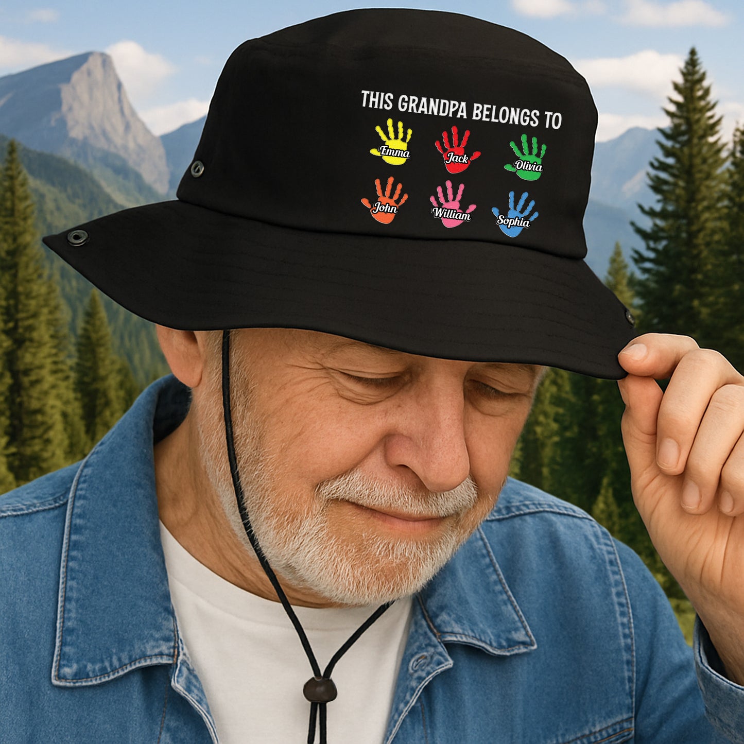 This Grandpa Belongs To Handprints - Personalized Bucket Hat