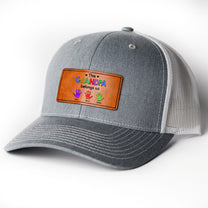 This Grandpa Belongs To - Handprints Version - Personalized Leather Patch Hat