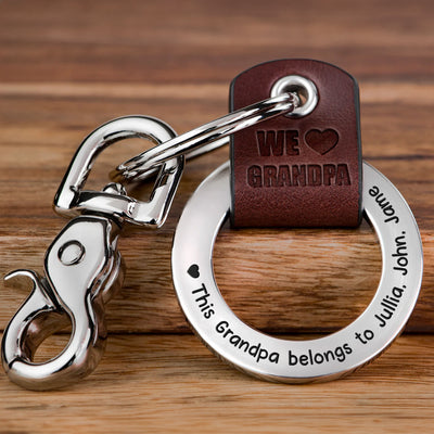This Grandpa Belongs To - Personalized Coordinates Keychain