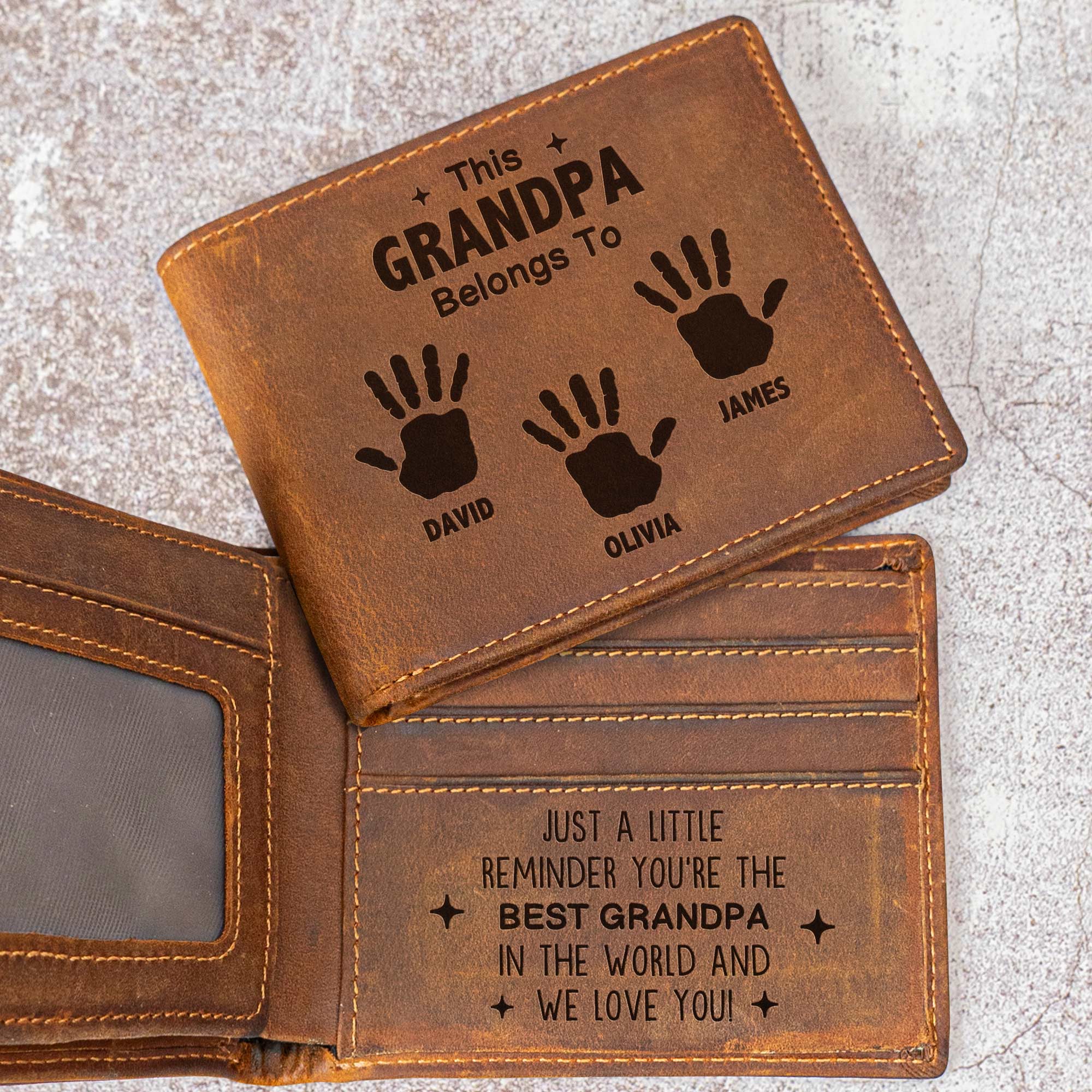 This Grandpa Belongs To - Reminder We Love You - Personalized Leather Wallet