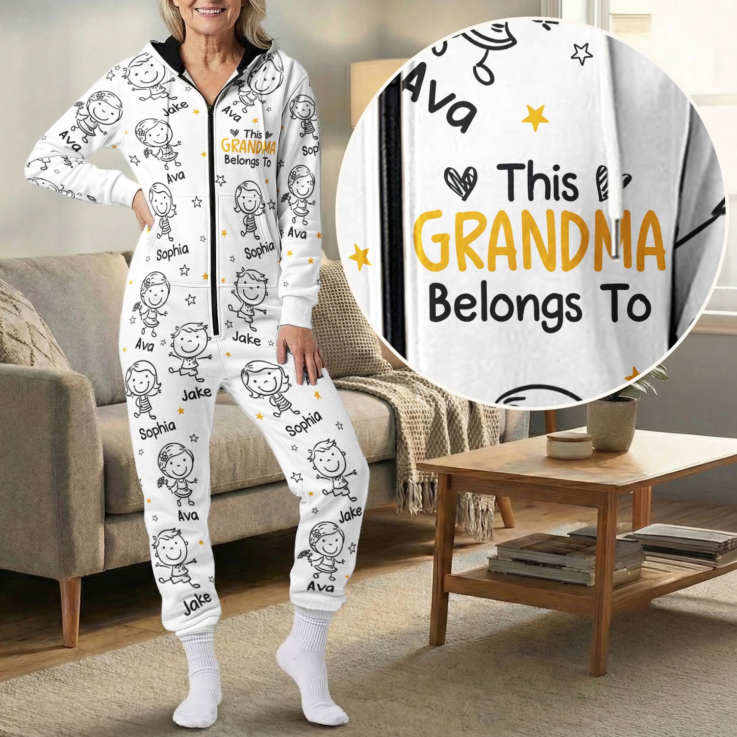 This Grandpa Grandma Belongs To - Personalized Hooded Jumpsuit