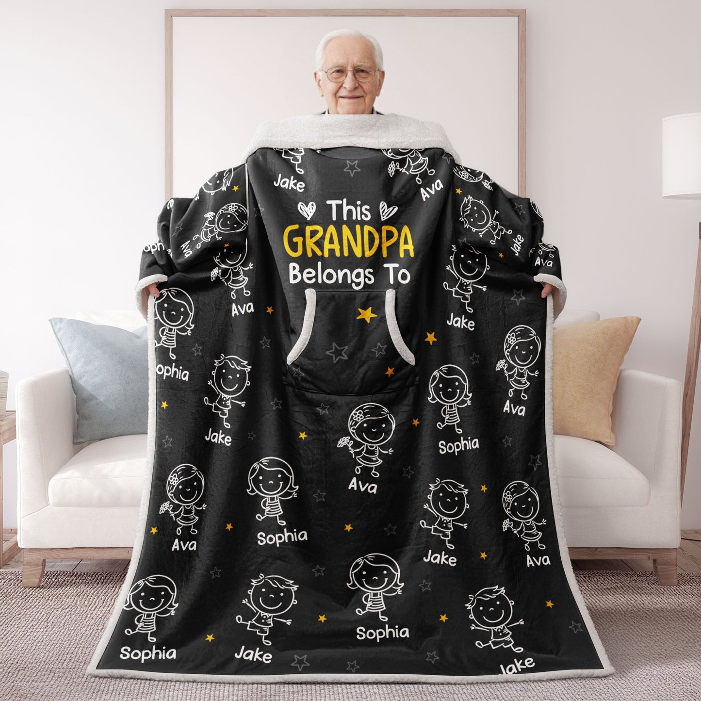 This Grandpa Grandma Belongs To - Personalized Wearable Blanket Hoodie With Sleeves