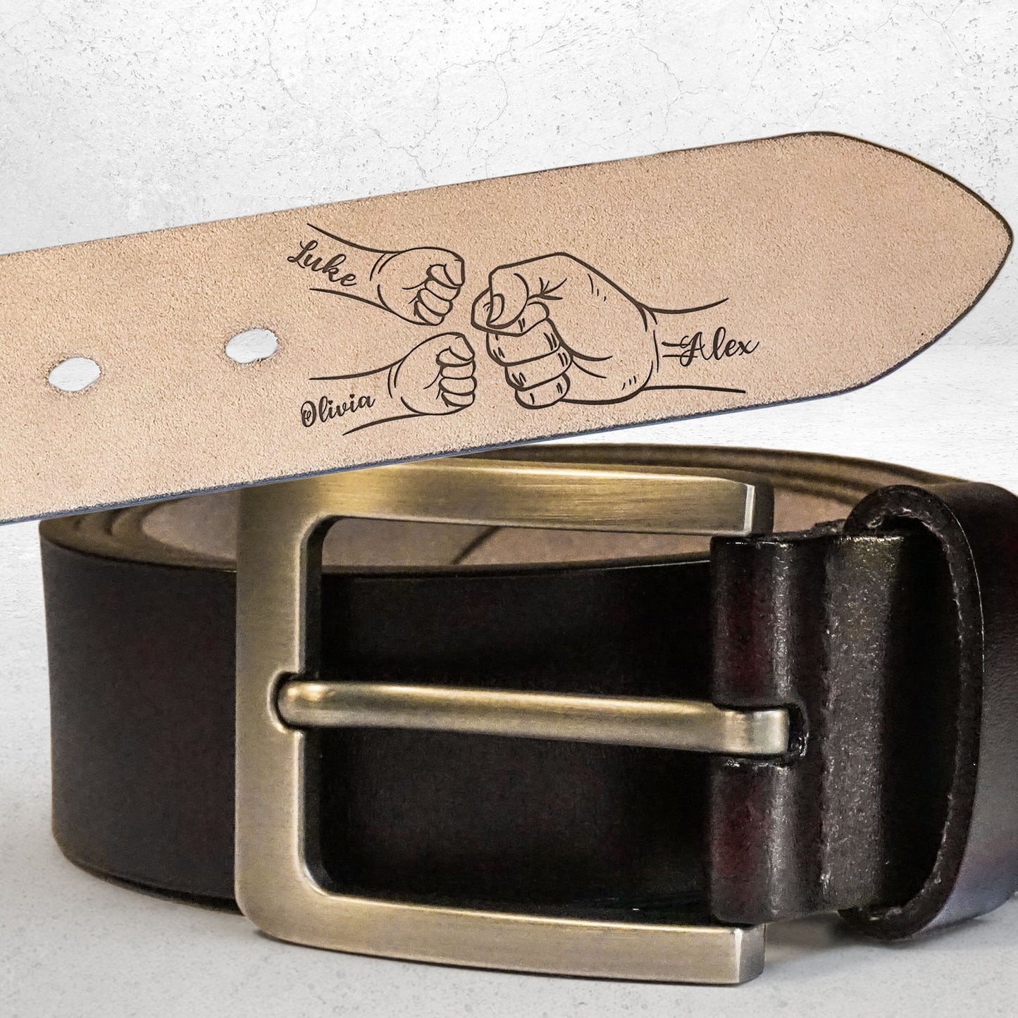 This Guy Is One Awesome Dad Fist Bumps - Personalized Engraved Leather Belt