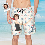 This Is My Guy With Marine Pattern - Personalized Photo Men's Beach Shorts