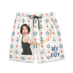 This Is My Guy With Marine Pattern - Personalized Photo Men's Beach Shorts