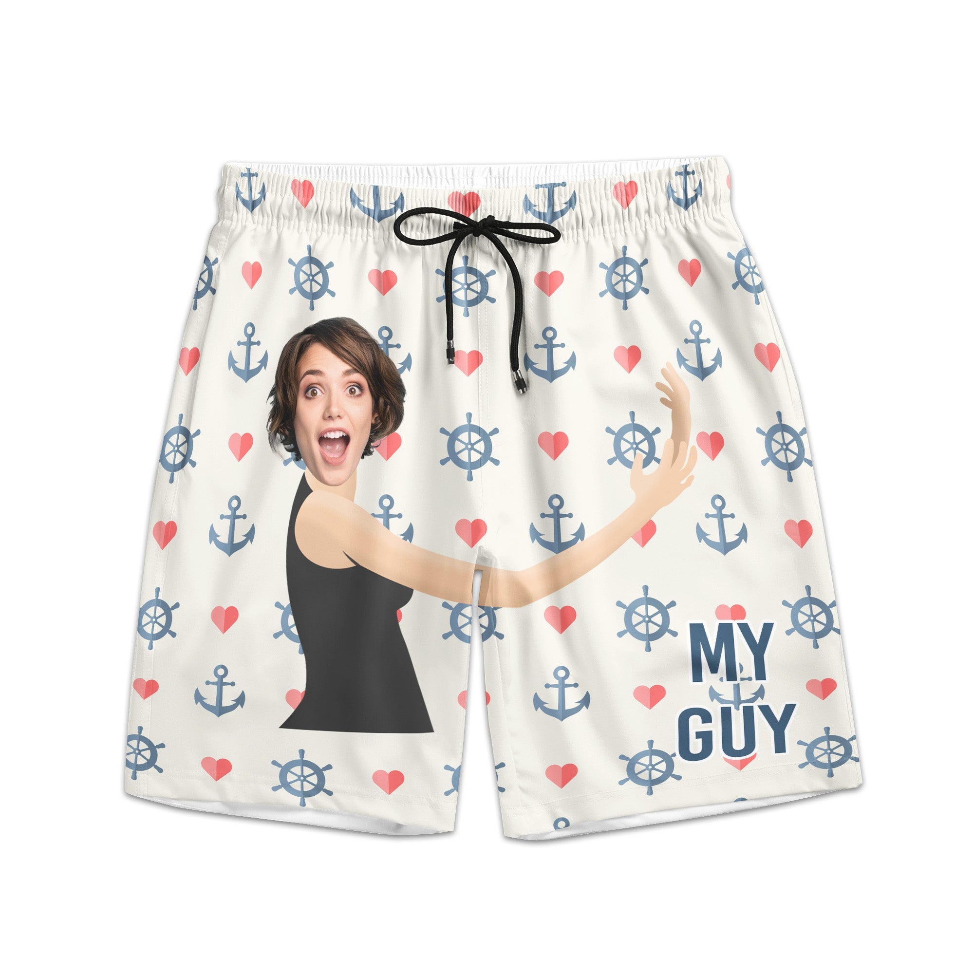 This Is My Guy With Marine Pattern - Personalized Photo Men's Beach Shorts