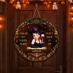 This Is My Happy Place Don't Fvck It Up Halloween Witch - Personalized Wood Sign