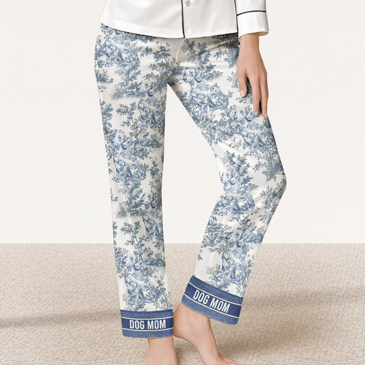 This Is My Pawjama Dog Mom Toile De Jouy - Personalized Satin Pajama Set