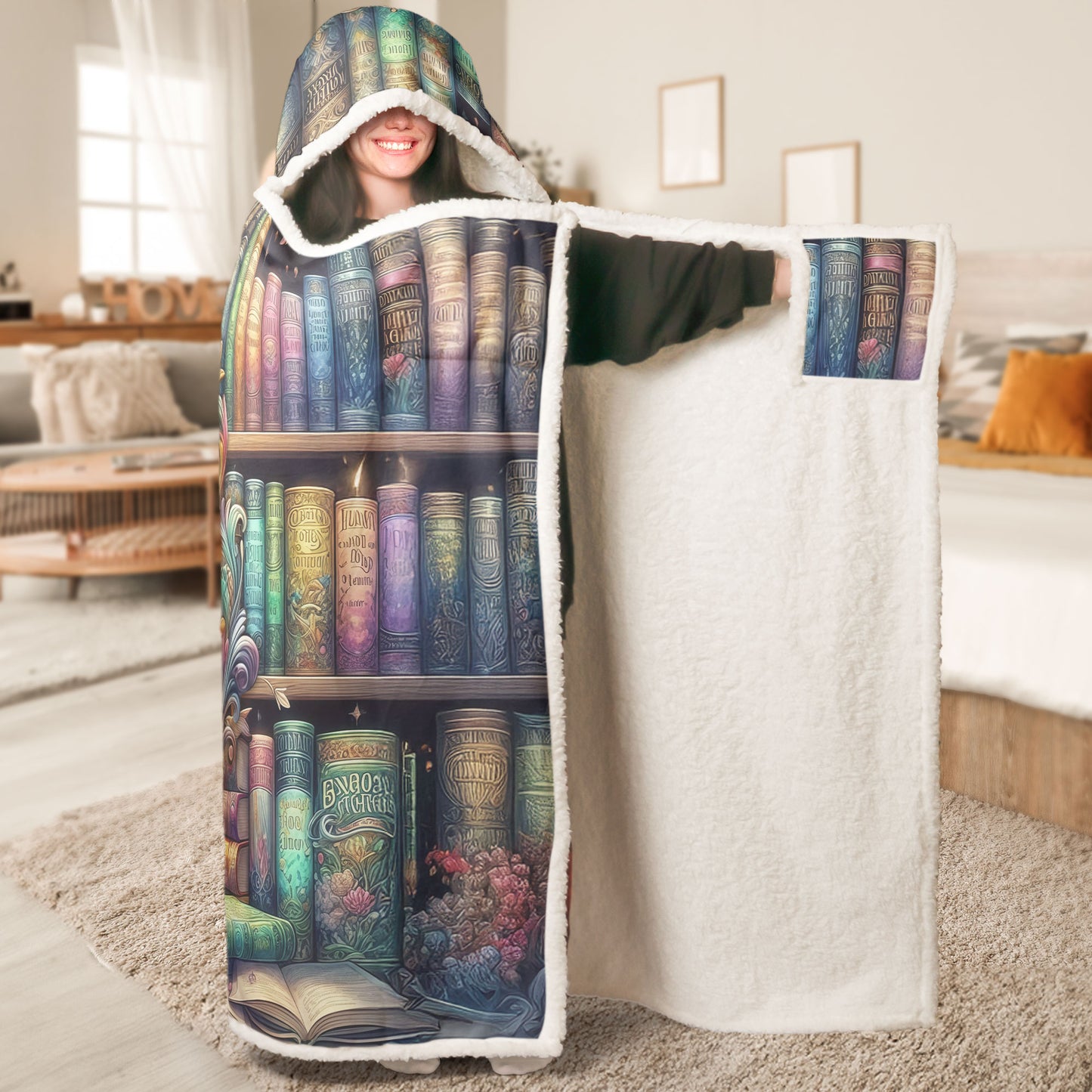 This Is My Reading Blanket, Fantasy Bookshelf - Personalized Wearable Blanket Hoodie