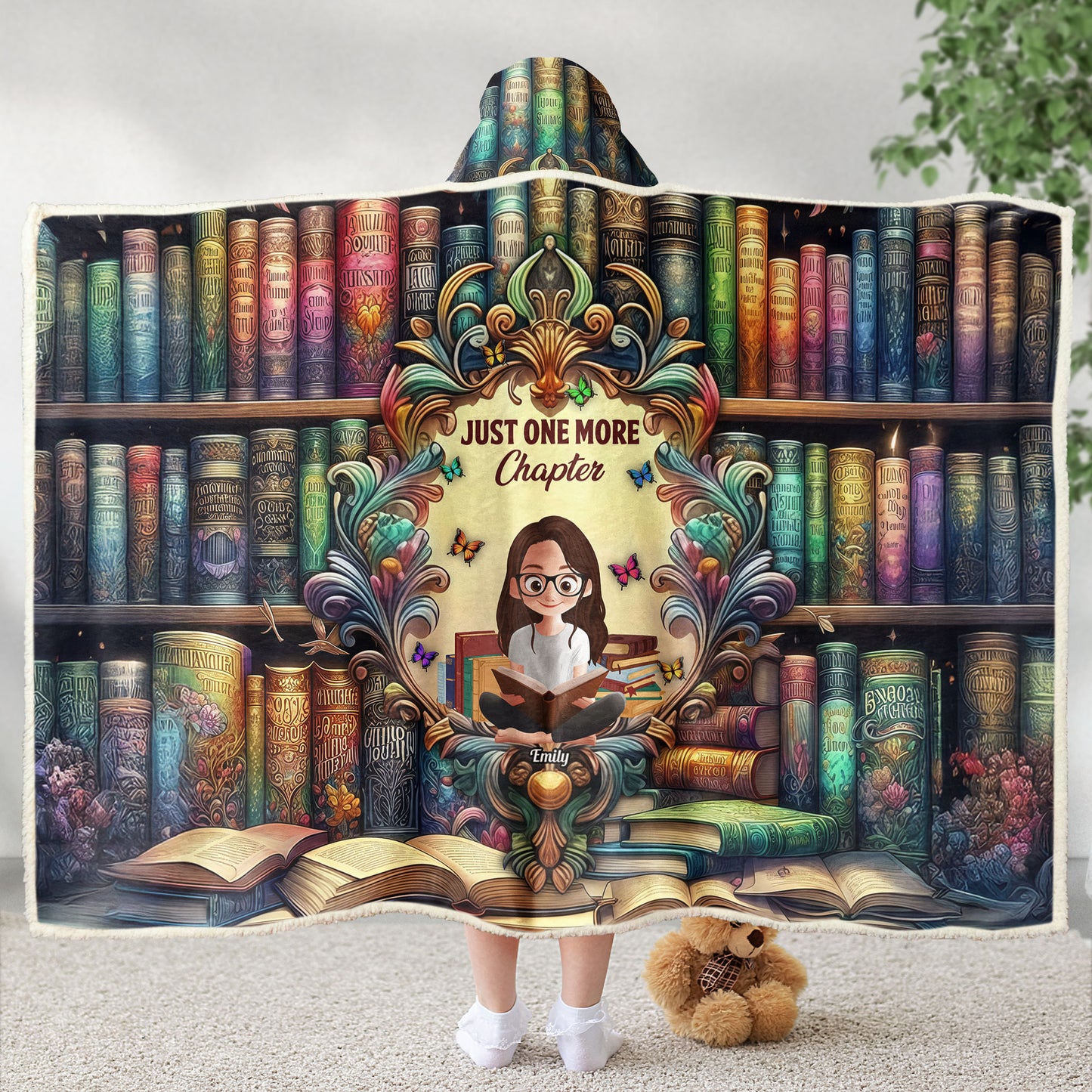This Is My Reading Blanket, Fantasy Bookshelf - Personalized Wearable Blanket Hoodie