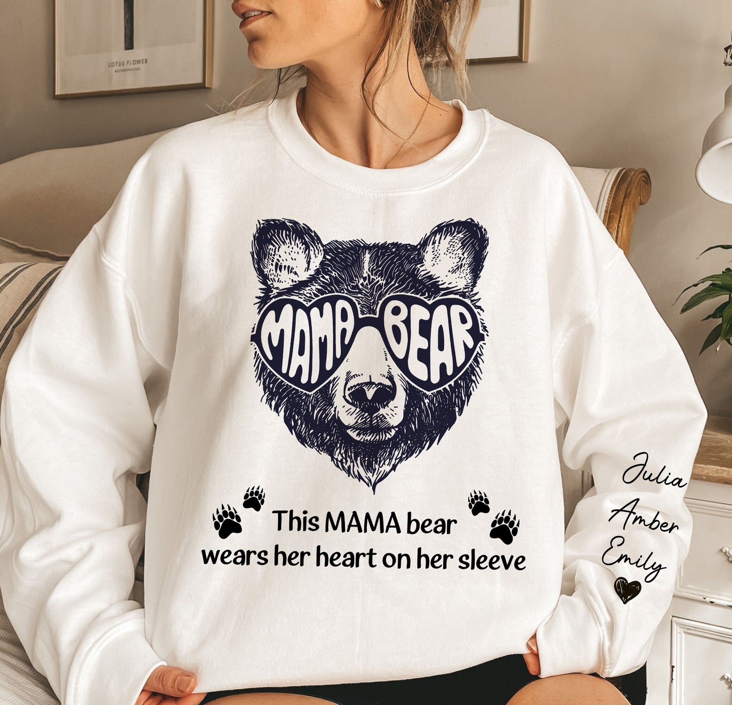 This Mama Bear Wears Her Heart On Her Sleeve - Personalized Sweatshirt