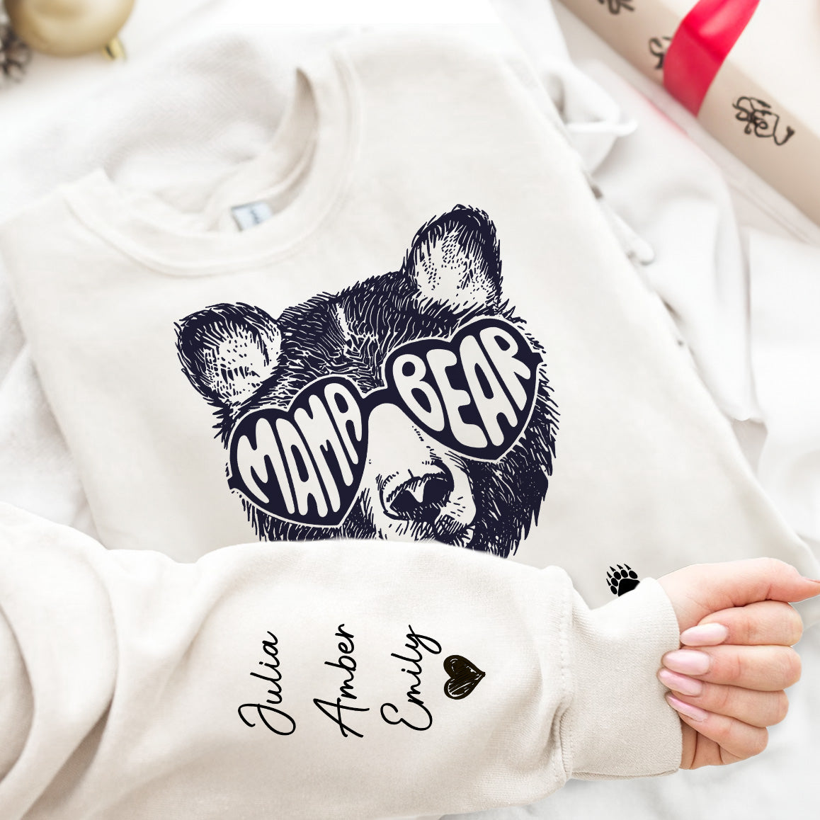 This Mama Bear Wears Her Heart On Her Sleeve - Personalized Sweatshirt
