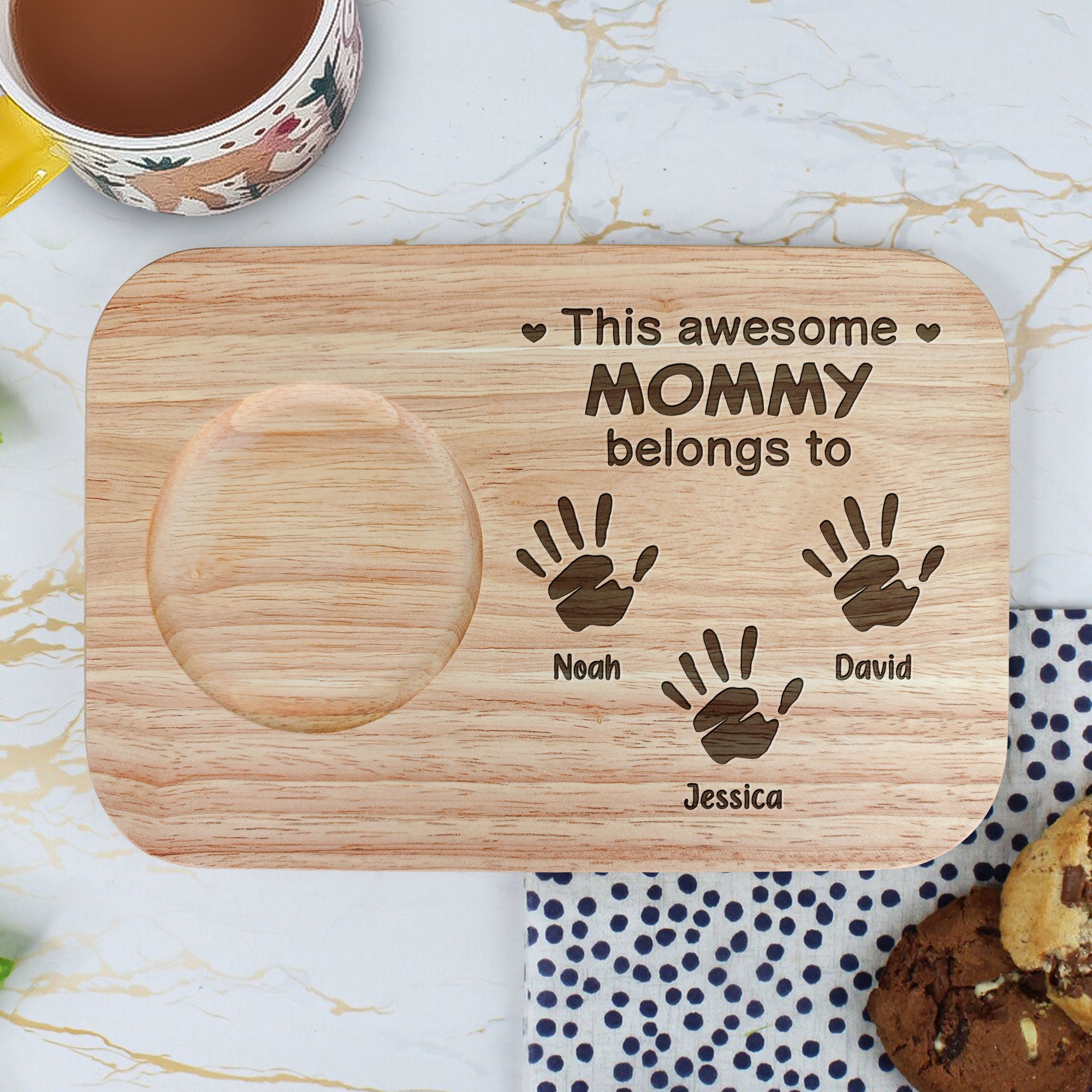 This Mommy Belongs To - Personalized Custom Engraved Wooden Tea & Biscuit Board